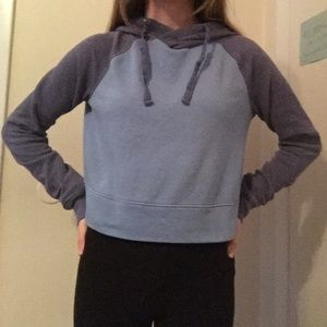 blue long sleeved cropped hoodie